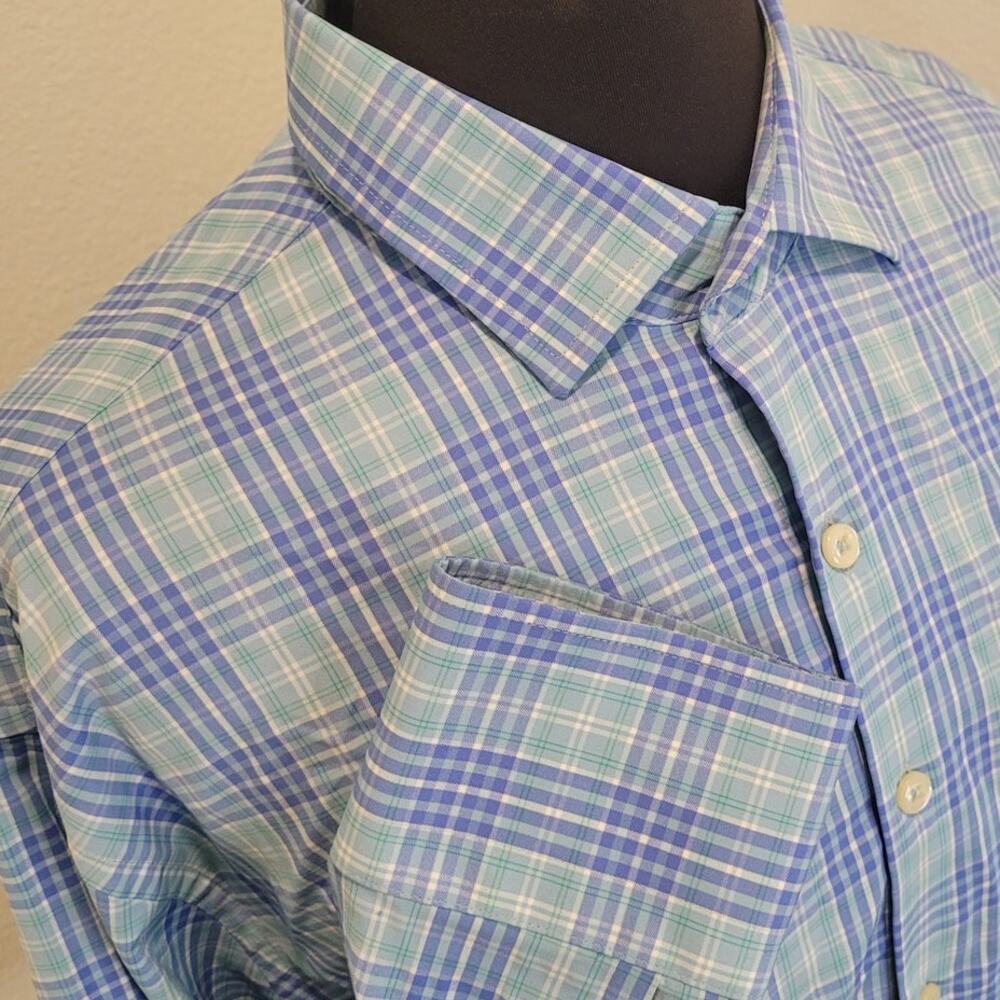 Peter Millar Summer Comfort Blue Plaid Shirt L Golf Coastal